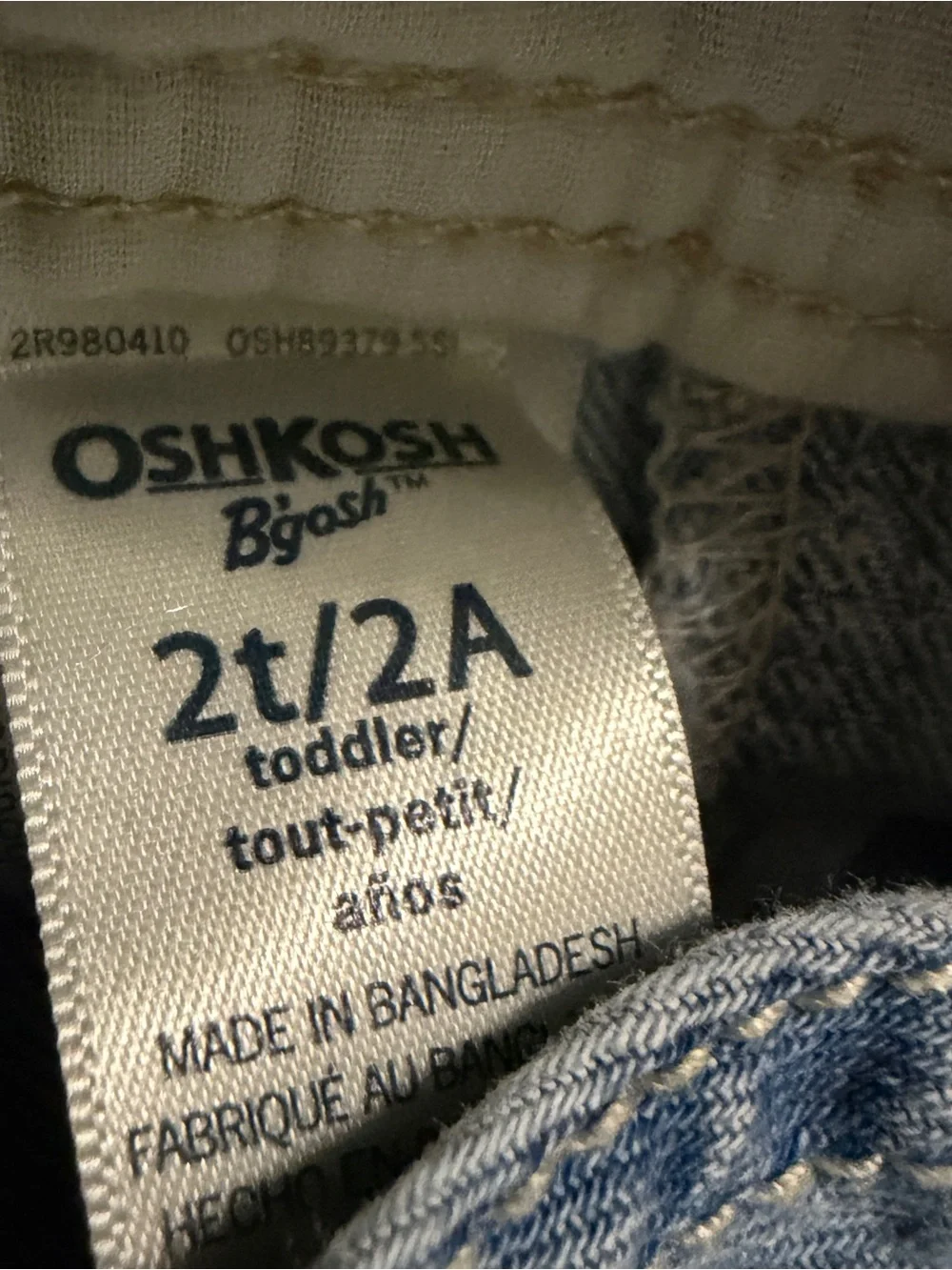 OshKosh B'gosh Light Wash Denim Shortalls with Striped Straps Sz 2T